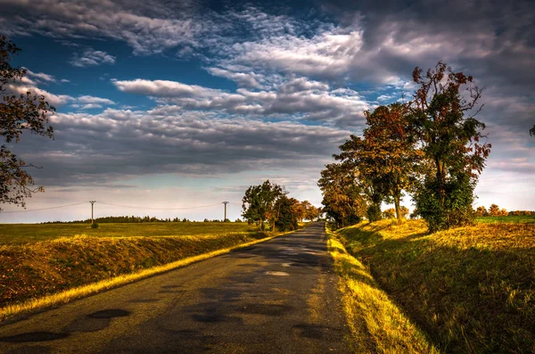 Güzel Doğal Asfalt Yol Ile Bulutlu Mavi Gökyüzü Boskovice Yakın — Stok fotoğraf