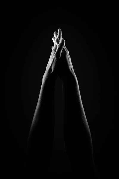 Συνδέονται Χέρια Στον Αέρα Μαύρο Και Λευκό Εικόνα Υψηλή Αντίθεση — Φωτογραφία Αρχείου