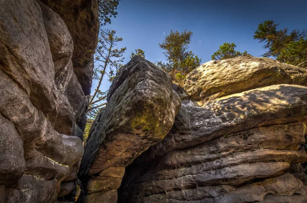 Gros Rochers Dans Labyrinthe Pierre Bledne Skaly Szczeliniec Wielki Dans — Photo