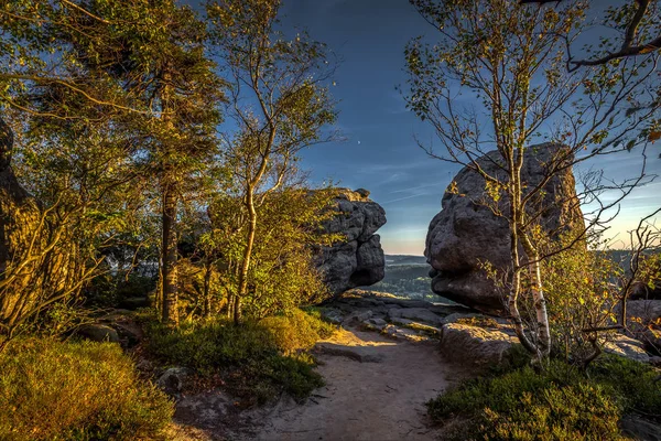 Vue Panoramique Soir Sur Sommet Szczeliniec Wielki Dans Parc National — Photo