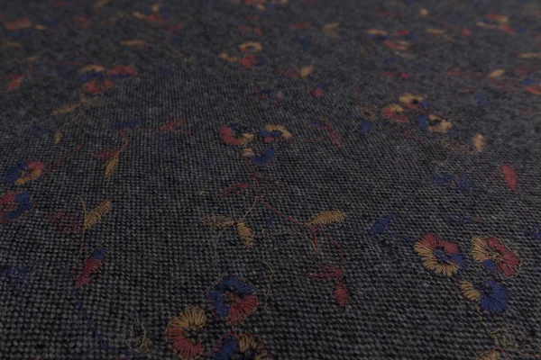 Closeup Szürke Szövet Virágos Textil Textúra Háttér — Stock Fotó