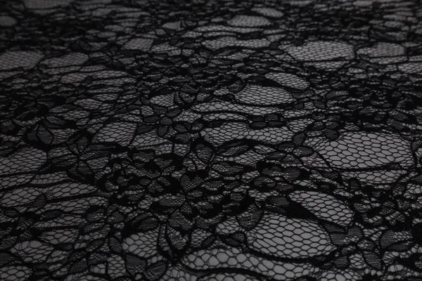 Piękny Czarny Materiał Kwiatowym Wzorem Tekstylnym Tłem — Zdjęcie stockowe