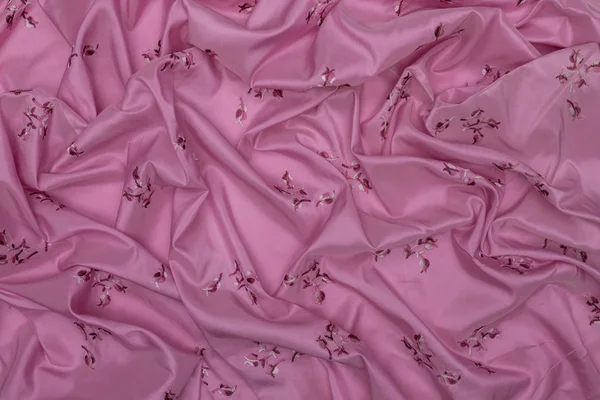 Luksusowe Zbliżenie Różowej Tkaniny Kwiatowym Wzorem Tekstylnym Tłem — Zdjęcie stockowe