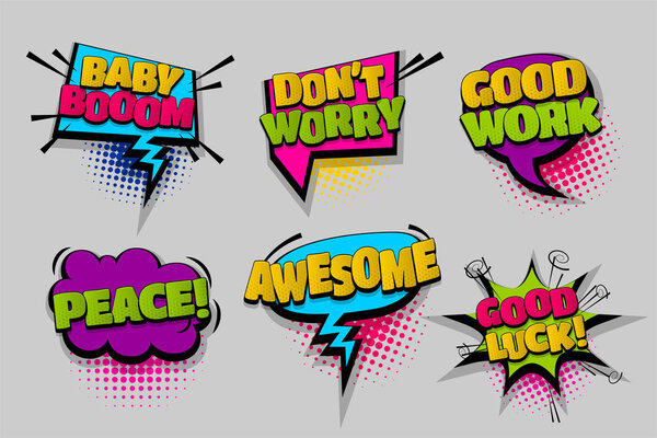 Set comic text speech bubble pop art