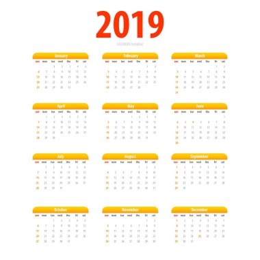 Yazdırılabilir takvim 2019 basit şablonu noktalı resim