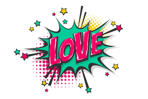 Amor pop arte banda desenhada texto discurso bolha — Vetor de Stock
