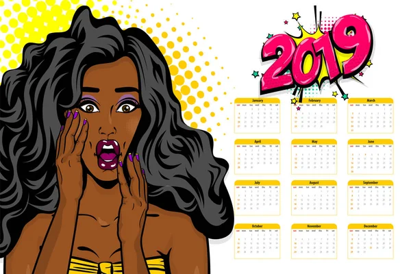 Preto Africano-americano jovem pop art calendário —  Vetores de Stock