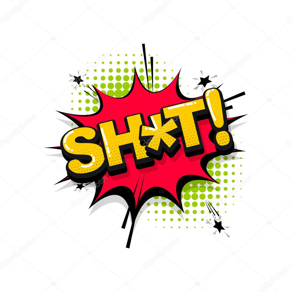 Damn shit comic text collection sound effects pop art style. Set vector speech bubble with word and short phrase cartoon expression illustration. Comics book colored background template.