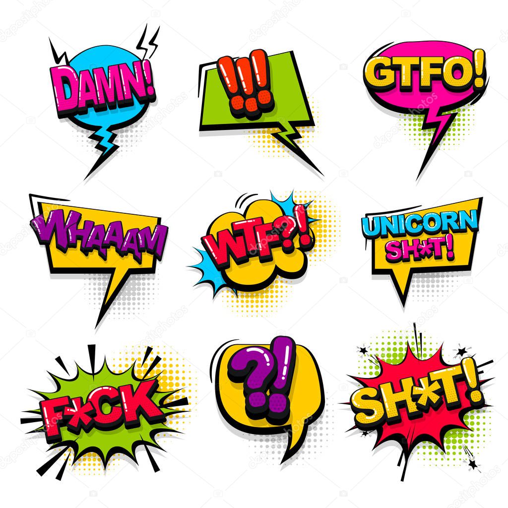 Comic text collection sound effects pop art style