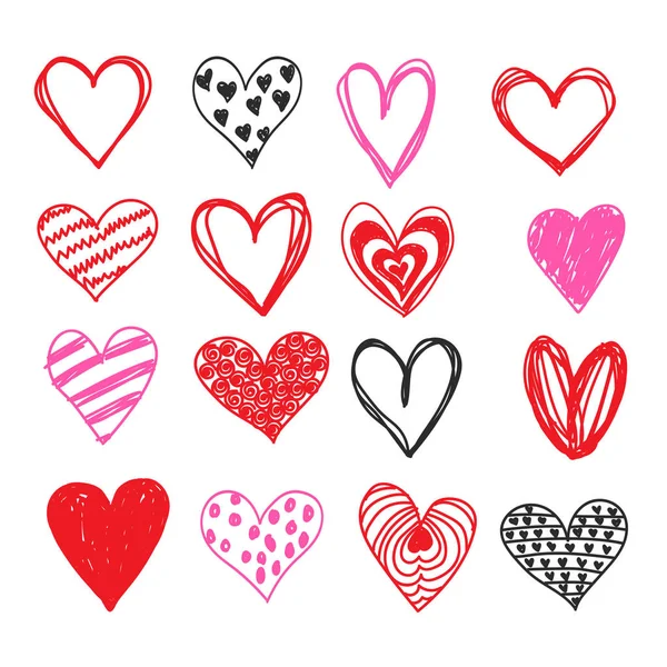 Doodle love heart Valentines Day vector set - Stok Vektor
