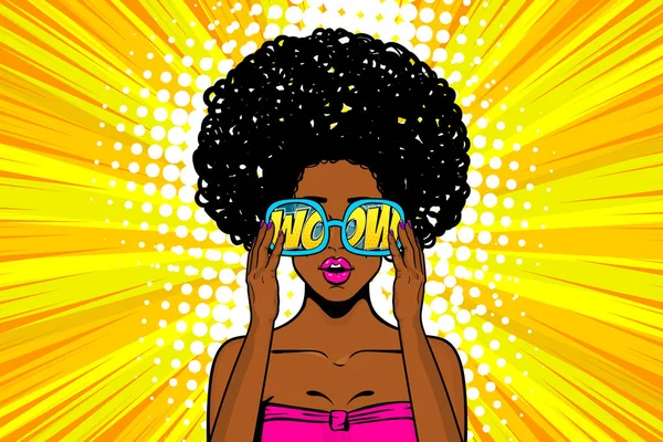 Wow cara mujer pop arte venta publicidad — Vector de stock