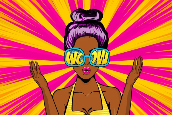 Wow cara mujer pop arte venta publicidad — Vector de stock