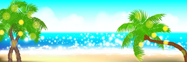 Hora de verão paisagem da palmeira da praia — Vetor de Stock