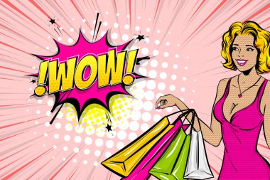 Pop art kadın retro kız mutlu yüz