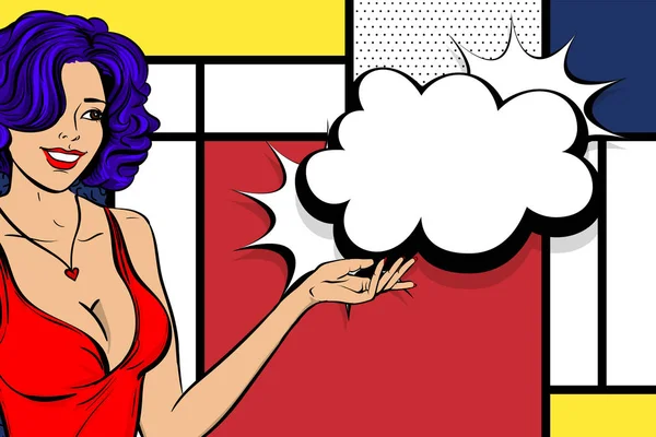 Popart vrouw retro meisje blij gezicht — Stockvector