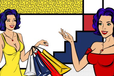 Pop art kadın retro kız mutlu yüz