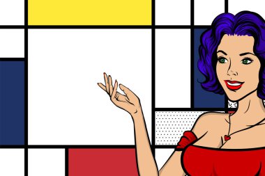 Pop art kadın retro kız mutlu yüz