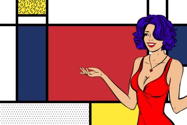 Pop art kadın retro kız mutlu yüz