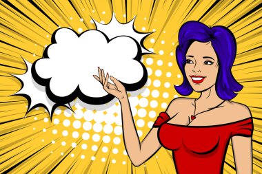 Pop art kadın retro kız mutlu yüz