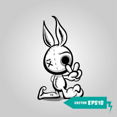 Kızgın dikilmiş voodoo bunny parmak jest barış
