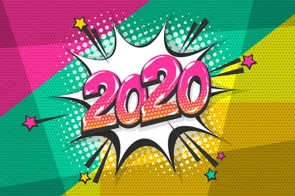 2020 année pop art bande dessinée texte discours bulle — Image vectorielle