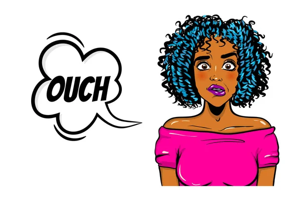 Black woman pop art oops ouch face — Stock Vector