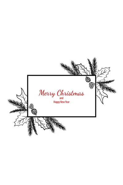 Feliz Navidad doodle tarjeta simple marco regalo — Vector de stock