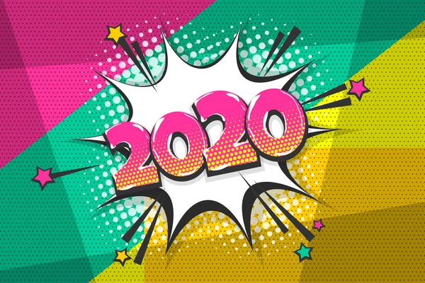 2020 ano pop arte quadrinhos texto discurso bolha —  Vetores de Stock