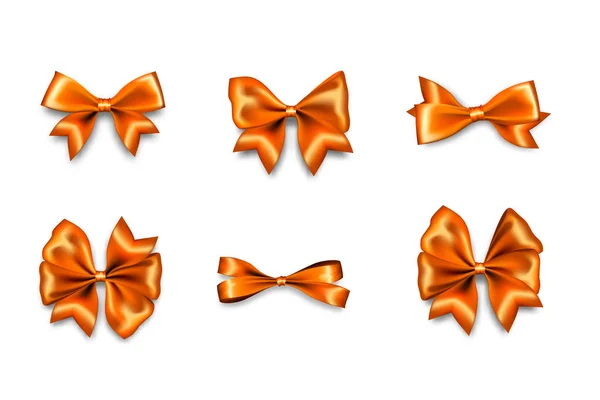 Noël satin noeud arc cadeau ruban or orange — Image vectorielle