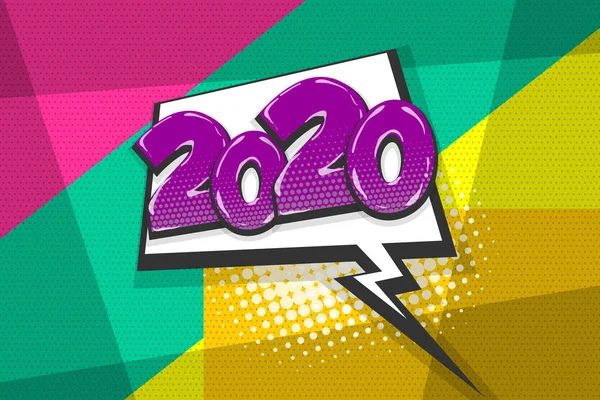 2020 année pop art bande dessinée texte discours bulle — Image vectorielle