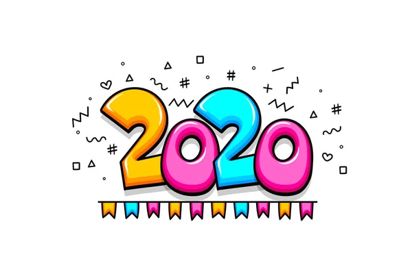 2020 cartoon new year number sketch doodle style. — Stock Vector