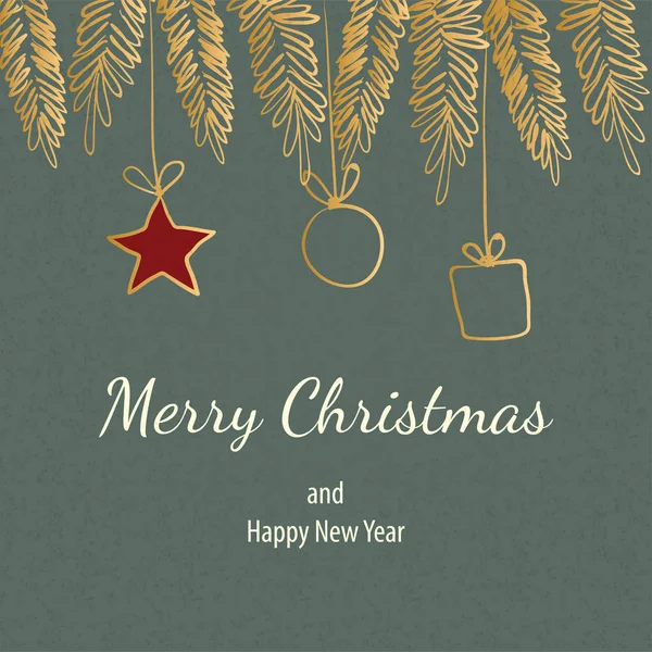 Feliz Navidad doodle tarjeta simple marco regalo — Vector de stock