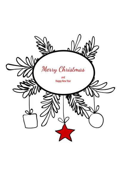 Merry christmas doodle card simple frame gift — Stock Vector