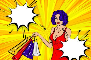 Pop art kadın retro kız mutlu yüz