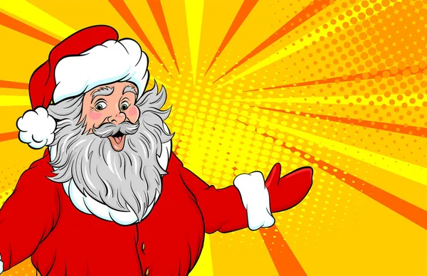 Drôle vieux Père Noël pop art style montrer lieu texte — Image vectorielle