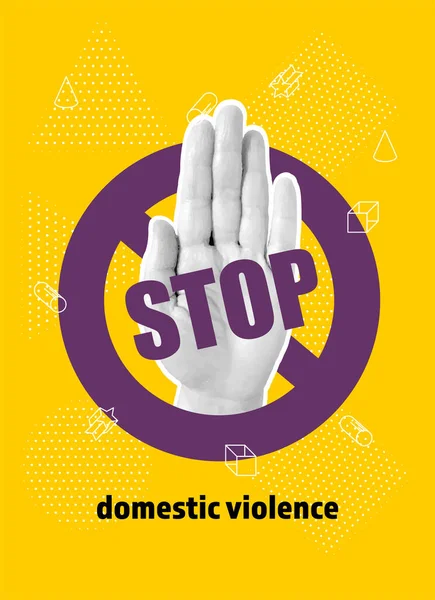 Domestic violence pop art banner on yellow background — Stock Vector
