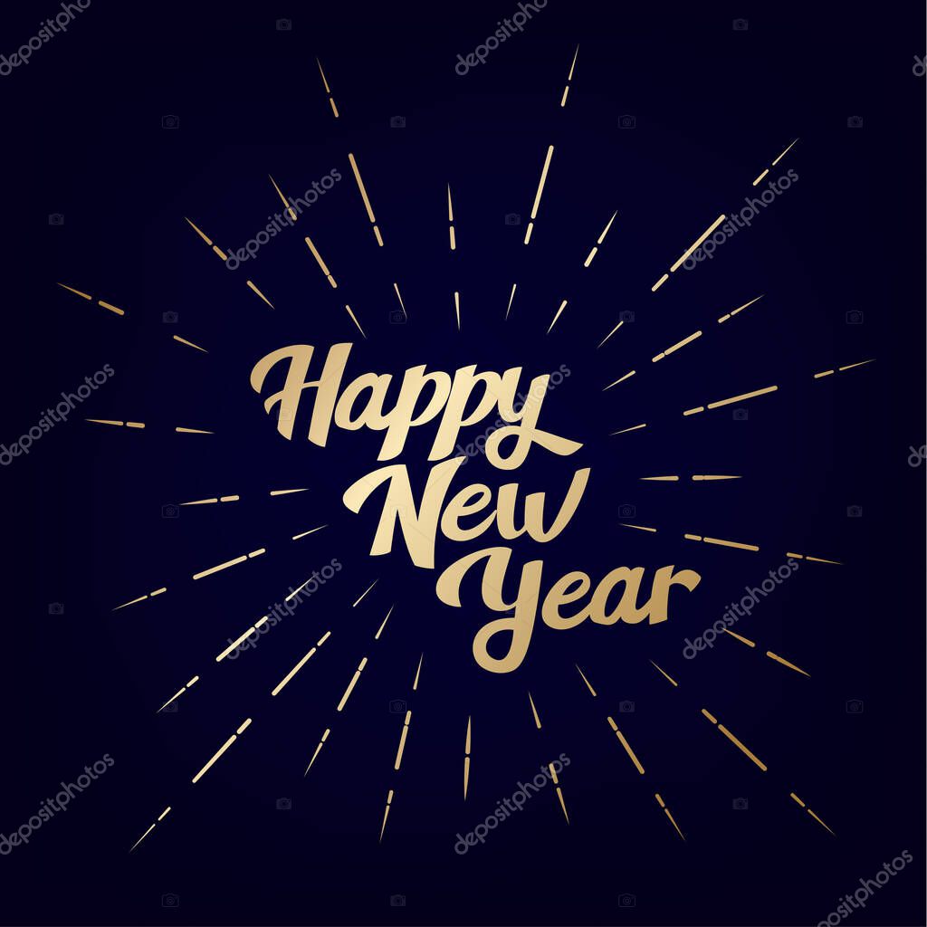 2021 Happy New Year. Vintage lettering text for Happy New Year or Merry Christmas. Holiday background with golden bokeh number 2021. Dark vector Illustration