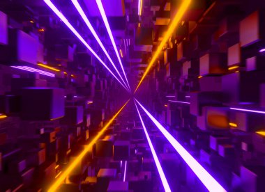Parlayan neon hatlarıyla küp tünelinde uçuyor..