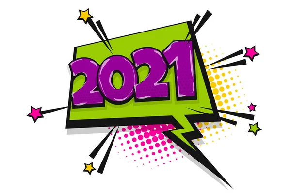 2021 année pop art bande dessinée texte parole bulle — Image vectorielle