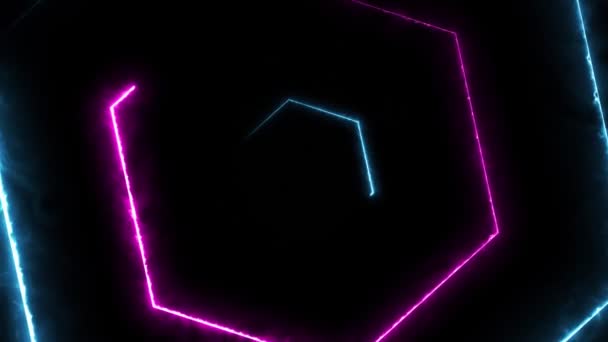 Абстрактный Фон Неоновым Шестиугольником Светлыми Полосами Движущимися Быстро — стоковое видео