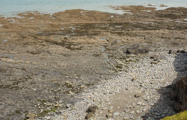 Spiaggia Westward North Devon Inghilterra Con Bassa Marea Mostrando Tavolo — Foto Stock