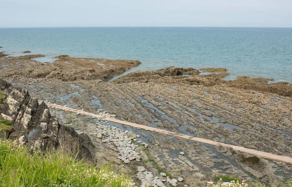 Stranden Vid Westward North Devon England Vid Lågvatten Visar Rock — Stockfoto
