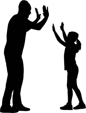 Baba ve kızı beş silhouete vektör veren