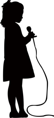 küçük kız mikrofon, silhouete vektör holding
