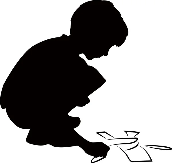 Ένα Αγόρι Που Γράφετε Σώμα Σιλουέτα Διάνυσμα — Διανυσματικό Αρχείο
