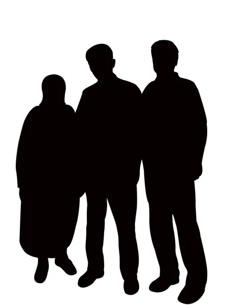 Három Ember Együtt Silhouette Vektor — Stock Vector