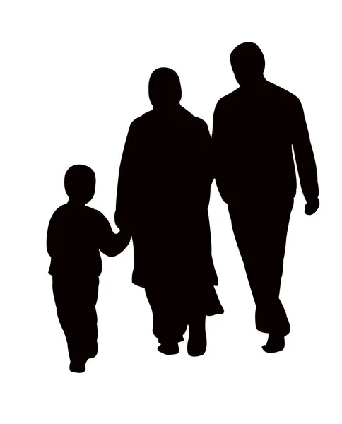 Family Walking Away Silhouette Vector — Stock Vector