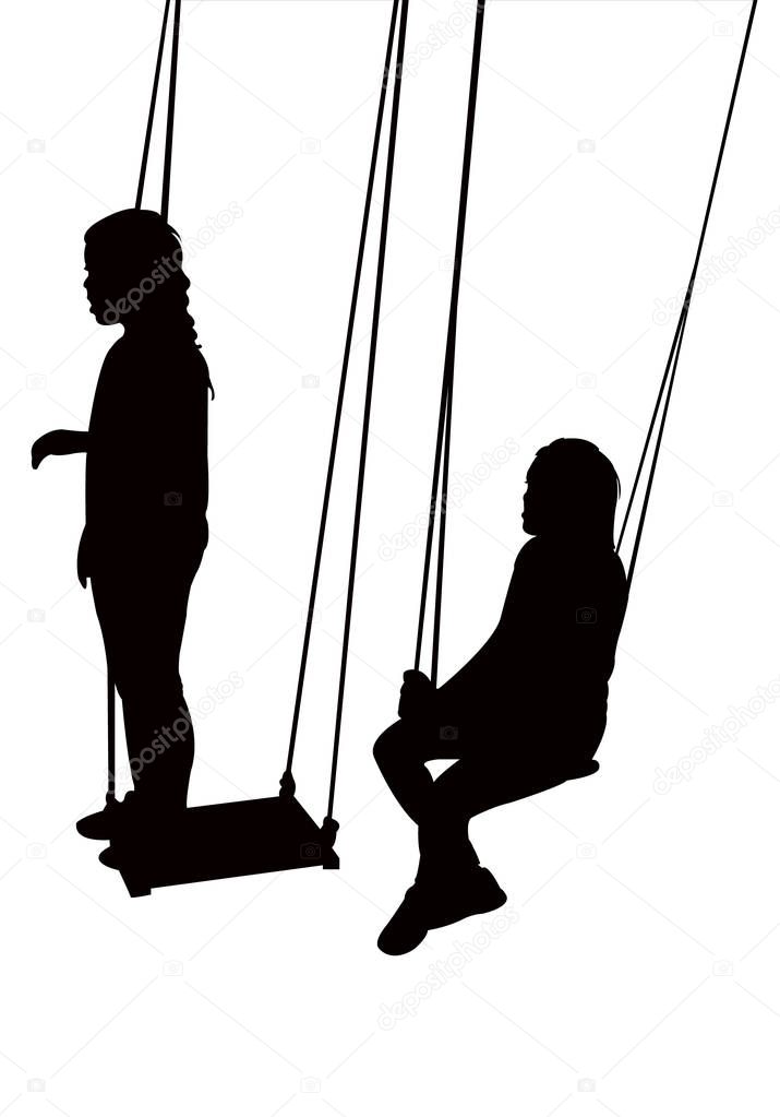 girls swinging silhouette vector