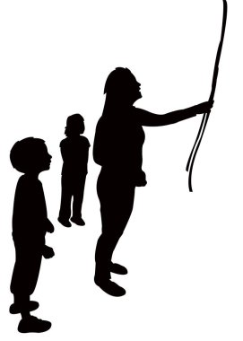 bir kadın ve çocuk playign iple, siluet vektör