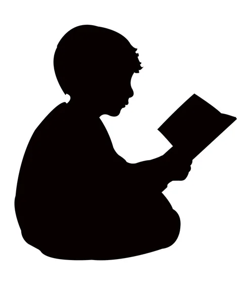 Boy Siitng Reading Silhouette Vector — Stock Vector